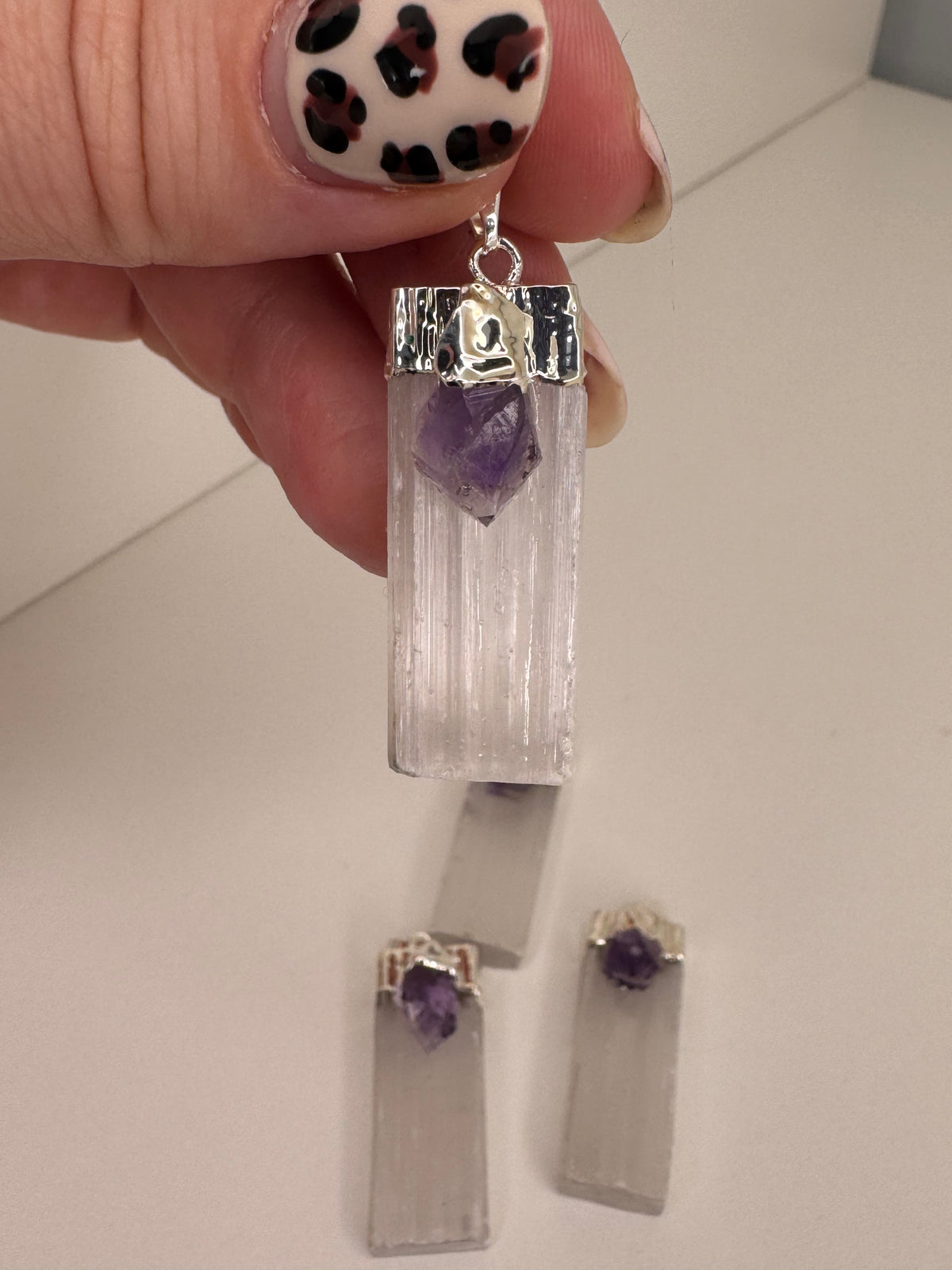 Selenite and Amethyst Pendant