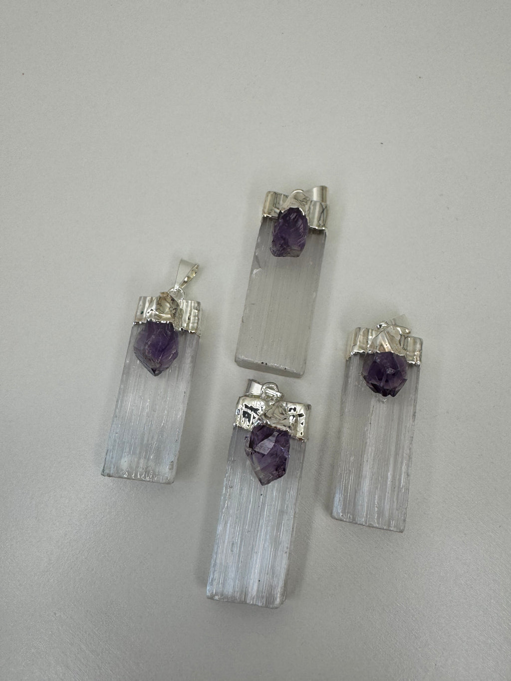 Selenite and Amethyst Pendant