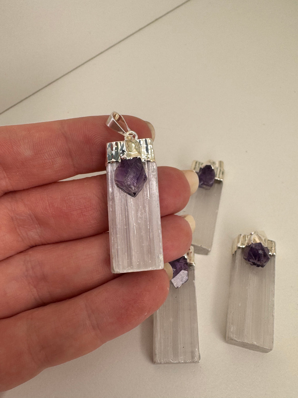 Selenite and Amethyst Pendant